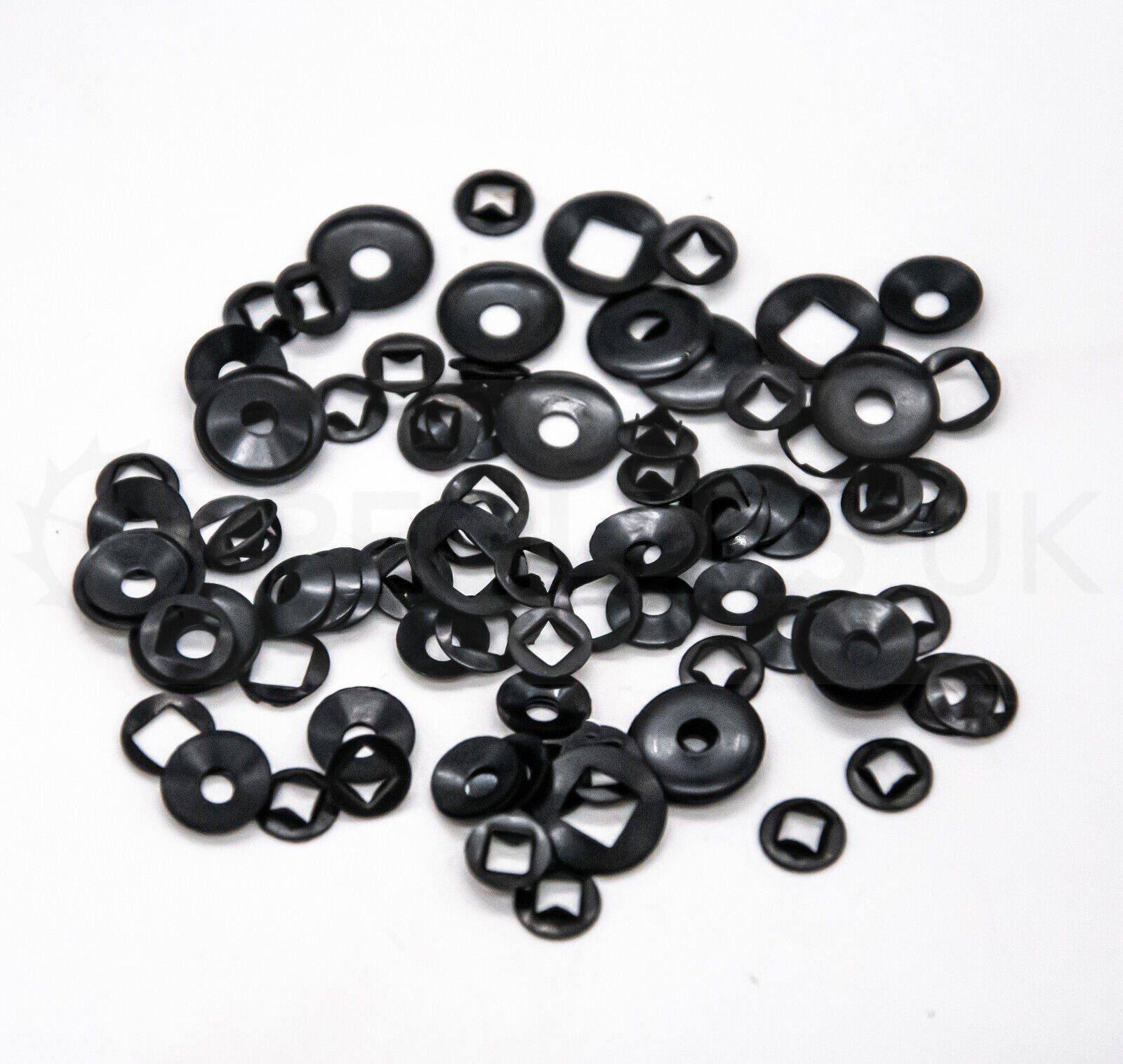 Domed Clock Washers, Black Oxidised Steel - Round & Square Holes